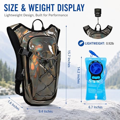 Reflective Hydration Backpack, Hydration Pack - Water Backpack with 2L Hydration Bladder, Essential for Festivals - Rave Hydration Pack for Hiking, Running, Cycling, and Festivals - color: Brown