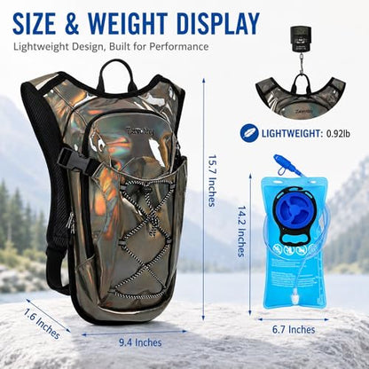Reflective Hydration Backpack, Hydration Pack - Water Backpack with 2L Hydration Bladder, Essential for Festivals - Rave Hydration Pack for Hiking, Running, Cycling, and Festivals - color: Brown