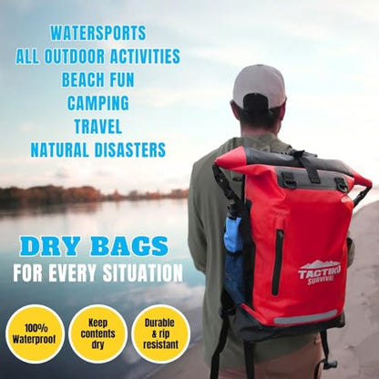 TACTIKO 35L Heavy-Duty 100% Waterproof Backpack, Roll Top Dry Bags for Kayaking, Hiking, Camping, Survival - color: Red