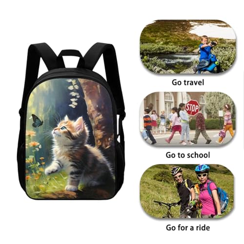 Cute Cat School Backpack Set for Girls Boys Daisy Butterfly Backpack with Lunch Box Pencil Case Water Bottle Holder Elementary Middle Bookbag for Students Back to School Gifts - color: Cute Cat Daisy Butterfly