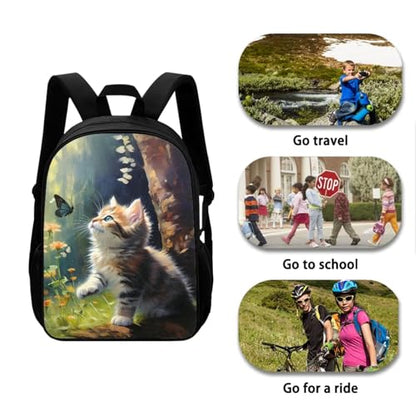 Cute Cat School Backpack Set for Girls Boys Daisy Butterfly Backpack with Lunch Box Pencil Case Water Bottle Holder Elementary Middle Bookbag for Students Back to School Gifts - color: Cute Cat Daisy Butterfly