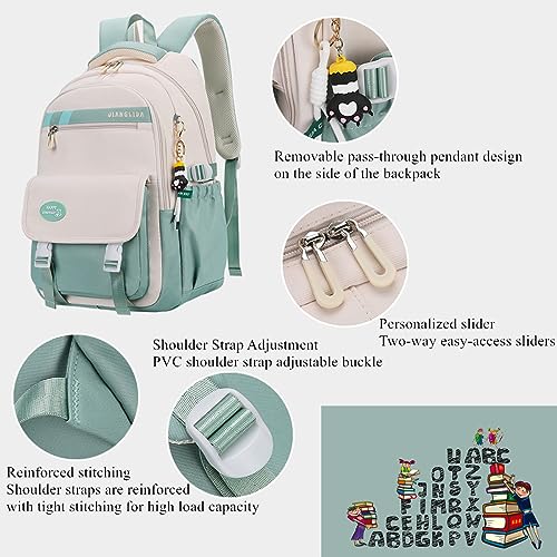 VIDOSCLA Kids Girls Backpack for School 3Pcs Students Bookbag Set Teen Boys Backpack with Lunch Box - color: A42 #Yellow&green-lunch Box Set