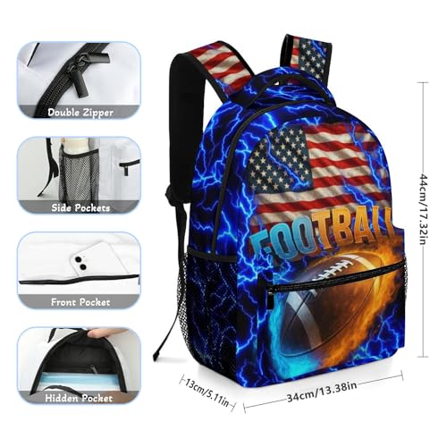 Football Backpack Set for Kids,School Bookbag with Lunch Box and Pencil Pouch Bag(Football1) - color: Football1