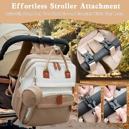Diaper Bag Backpack for New Parents, Large Capacity Baby Travel Bag with Bottle Holders, Multiple Compartments (Khaki Brown) - color: Khaki Brown