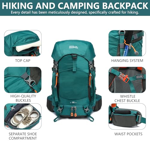 35L Hiking Backpack for Women men,Waterproof Camping Outdoor Backpacking Backpack for Travel lightweight Hiking Trekking Daypack - color: Green