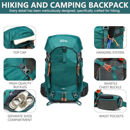 35L Hiking Backpack for Women men,Waterproof Camping Outdoor Backpacking Backpack for Travel lightweight Hiking Trekking Daypack - color: Green