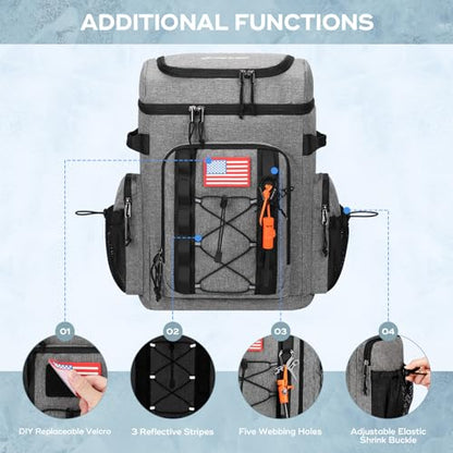 Maelstrom 35/50 Can Insulated Backpack Cooler, Leakproof Soft Lunch Ice Bag - color: Grey, size: 35 Can