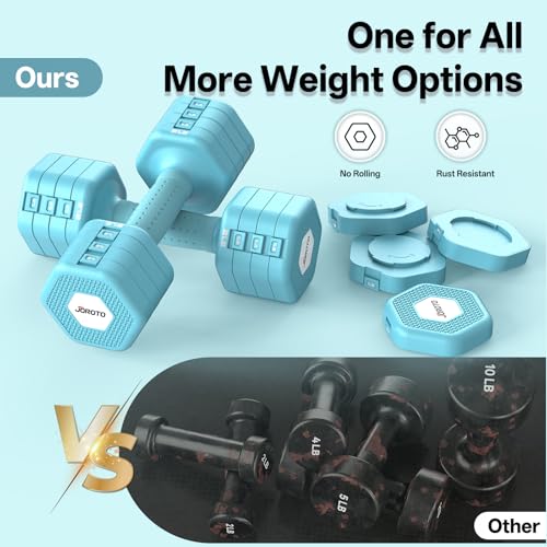 JOROTO 4-in-1 Adjustable Dumbbell Set of 2, 16LBS/22LBS Hand Weights for Women, Men, Upgraded TPE Soft Handle, 1s-Adjust Dual-Stable Dumbbell Set for Women Home Gym Exercise Training - color: C-Blue-16 LBS Pair