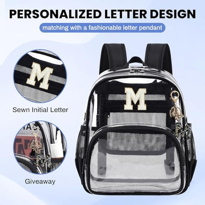 PIG PIG GIRL Clear Backpacks for Stadium Events Approved 12×6×12 Clear Bookbag for Women Mini Transparent Letter Back Pack, Black, Letter-M - color: Black, style: M
