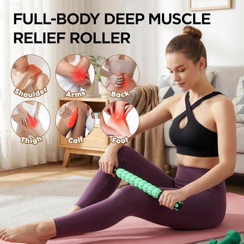 Muscle Roller & Massage Roller Stick for Athletes - Lymphatic Drainage Support, Relieves Muscle Soreness, Cramping & Tightness - Targets Legs, Arms, Back & Calves （Mint Green - 18inch） - color: Mint Green