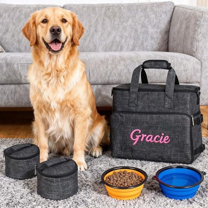 Customized Dog Travel Bag - You Name It and We Make It, Your Own Personalized Pet Travel Bag, Make It Special for You and Your Pet. (Dark Grey) - color: Personalized Charcoal