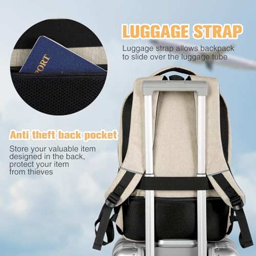 Paude Backpack for Teens, Laptop, College, University, Business, Travel - 15.6 Inch, Beige - color: Beige, size: 15.6 inch