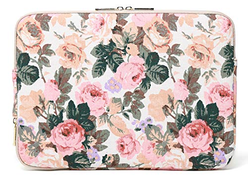 Kayond Canvas Water-Resistant 14 Inch Laptop Sleeve case for 14.1inch Notebook Compute (14-14.1 inch, White Camellia) - color: White Camellia, size: 14-14.1 inch