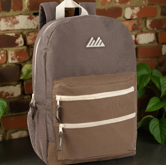 Summit Ridge Colorful Big Backpack for School Kids, Multi Pocket Backpack for Elementary, Middle School Girls, Boys with Padded Straps (Brown/Taupe) - color: Brown/Taupe