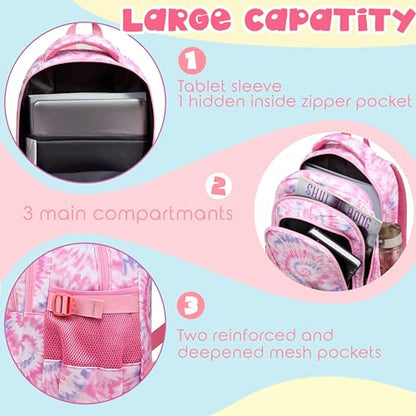 BLUEFAIRY Kids Backpack for Girls Elementary Primary Middle School Bags for Aged 8-10 for Teens Childs Bookbags Back to School Book Bags Gifts Mochilas para Niñas de 6 7 8 9 10 Años Tie-dye Pink - color: Cherry Blossom Pink