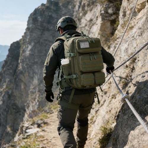 55L Tactical Backpack Heavy Duty Military Rucksack Molle Backpack 3 Day Assault Pack for Work Outdoors - color: Green