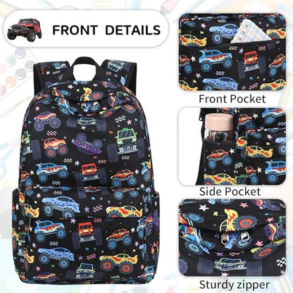 LEDAOU Kids Backpack for Boys Girls Preschool Kindergarten Elementary School Bookbag Toddler School Bag with Chest Strap - color: Colorful Big Car