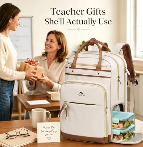 MATEIN Teacher Backpack with Lunch Compartment Detachable, 15.6 Inch Laptop Backpack with Organized Pocket, College Computer Work Backpacks Meal Prep Bag Gift for Women Nurse Commute Office - color: Beige