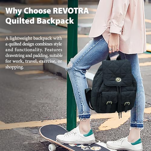 REVOTRA Small Backpack for Women, Mini Puffer Purse with Anti-theft Pocket, Small Waterproof Purse with Magnetic Closure & Multi-Pocket, Lightweight Quilted Daypack for Work, Travel, School - color: Black Magnetic Backpack