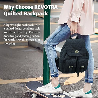 REVOTRA Small Backpack for Women, Mini Puffer Purse with Anti-theft Pocket, Small Waterproof Purse with Magnetic Closure & Multi-Pocket, Lightweight Quilted Daypack for Work, Travel, School - color: Black Magnetic Backpack