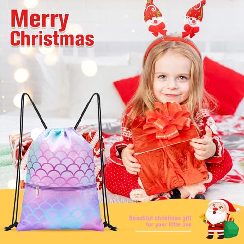 WAWASAM Kids Drawstring Backpack, Gym Swim Bag Cinch Bag for Girls Boys with Zipper Pocket - color: Mermaid B