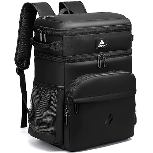 Laripwit Picnic Backpack Cooler Bag - 54 Cans Black Insulated Leak-Proof Lunch Backpack With Cooler Compartment, Large Double Deck Soft Bag for Beach, Camping, Travel - color: Black