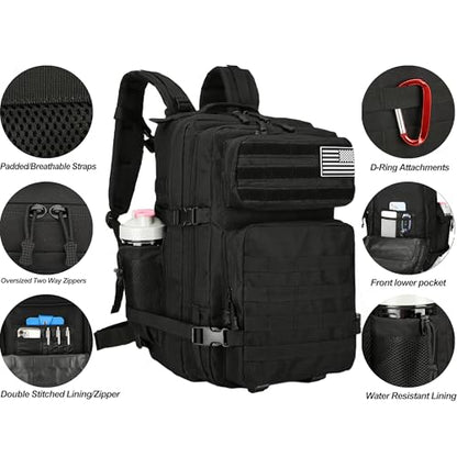Military 45L Tactical Assault Backpack 3 day assault pack with Molle Waterproof backpack Rucksack for Tactical Backpacks - color: Black