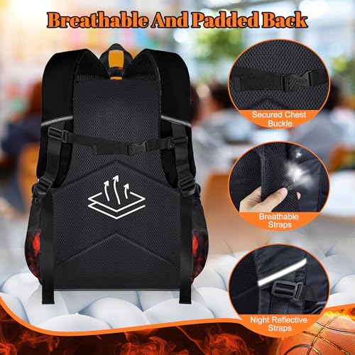 Boys Basketball Backpack with Lunch Box, Kids Backpack Set for School, 17inch Bookbag with Pencil Case Coin Purse Red - color: Basketball