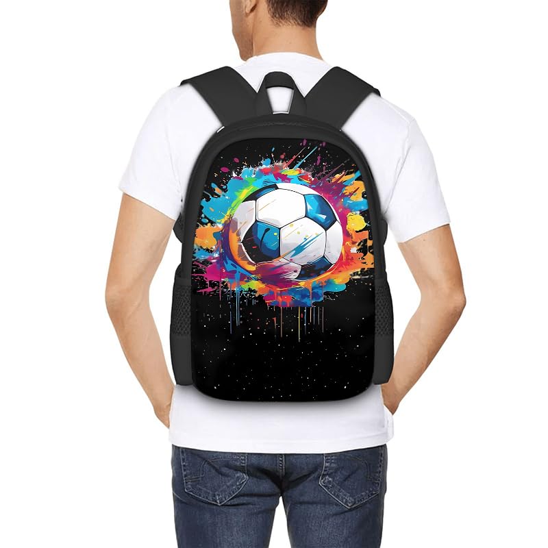 3PCS Soccer Backpack Set, 16" Lightweight Football Daypack, Soccer Ball Print Casual Laptop Backpack for Travel Camping Work (style-7) - color: Style-7
