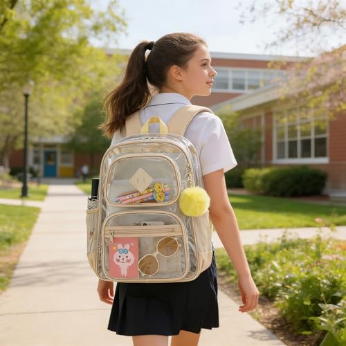 Heavy Duty Clear Backpack for Girls Boys Transparent School Bookbag Kids Durable PVC See Through Backpack- Yellew - color: Yellew