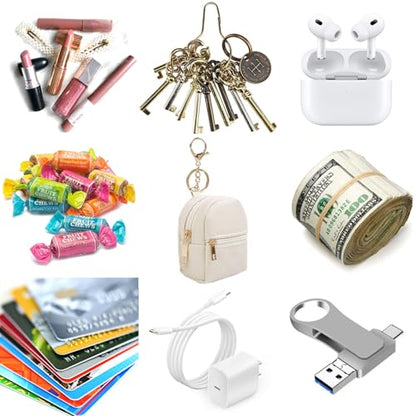 AIBFRID 4Pcs Mini Backpack Keychain,Cute Cosmetic Bag for Women Mother's Day,PU Leather Makeup Bag Key Pocket Lipstick Bag Card Holder Data Cable Organizer Zipper Pouch (black beige pink gray) - color: black beige pink gray