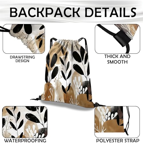 Drawstring Backpack Draw String Bag Waterproof for Sports Gym Beach Travel Cute Aesthetic Sackpack Men Women (13"×17")-Brown Leaf - color: S-25-brown Leaf