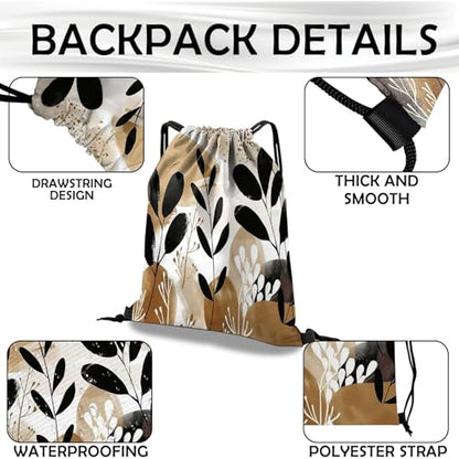 Drawstring Backpack Draw String Bag Waterproof for Sports Gym Beach Travel Cute Aesthetic Sackpack Men Women (13"×17")-Brown Leaf - color: S-25-brown Leaf