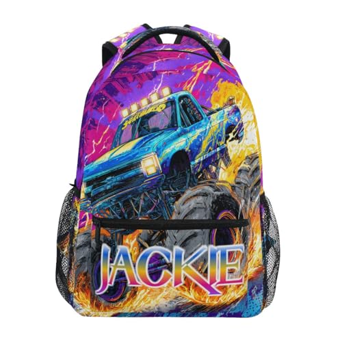 susiyo Custom Name Backpack Personalized School Bookbag Monster Truck Lightweight College Back Pack Travel Camping Casual Daypack for Teens Girls Boys Women Men - color: Custom Monster Truck
