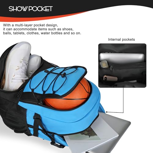 Goloni 40L Basketball Bag,Large Basketball Backpack with Ball Compartment & Shoe Compartment,Backpack for Soccer,Volleyball - color: blue