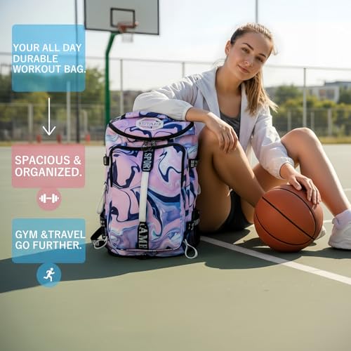Gym Duffle Bag Backpack with Shoe Compartment,4 ways Travel Backpack for Women and Men,Multi-Functional Weekender bag with Waterproof Layer&Laptop Compartment for Fitness, Travel,Camping - color: Purple