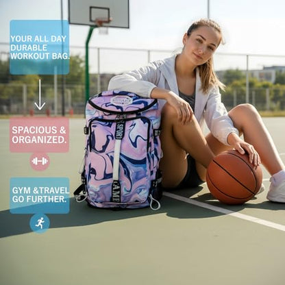Gym Duffle Bag Backpack with Shoe Compartment,4 ways Travel Backpack for Women and Men,Multi-Functional Weekender bag with Waterproof Layer&Laptop Compartment for Fitness, Travel,Camping - color: Purple