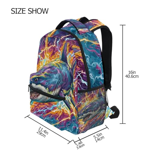 susiyo Colorful Lightnbing Shark School Backpack Bookbag Lightweight College Back Pack Travel Camping Casual Daypack for Teens Girls Boys Women Men - color: Colorful Lightnbing Shark