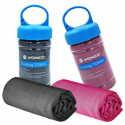 YQXCC 2 Pack Cooling Towels (47"x12"), Ice Cool Neck Towel, Soft Breathable Microfiber for Yoga, Golf, Gym, Running, Camping & Hot Weather - color: Dark Gary/Rose Red