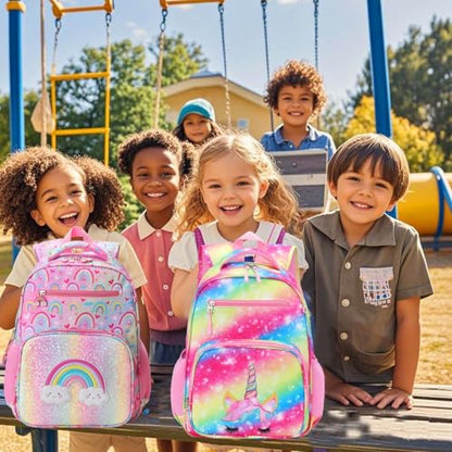 RHCPFOVR Kids Backpack for Girls - Girls Backpack 3-8 Ages Unicorn for Kids 15 Inch School Bookbag for Kindergarten Elementary School Bookbag for Girl 1st 2nd Grade - style: Rainbow Unicorn Flower