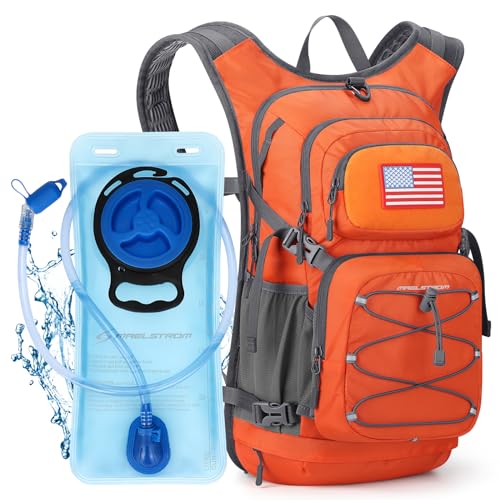 Maelstrom Hydration Hiking Backpack with 2L/3L Water Bladder, High Flow Bite Valve Water Backpack for Men Women Lightweight Insulation for Hiking, Cycling, Running, Climbing, Camping - color: 2.Orange, size: 2L Bladder