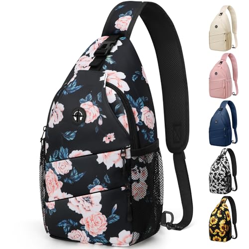 Pritent Crossbody Bags for Women Men Trendy Sling Bag Backpack Casual Chest Bag with Convertible Shoulder Strap - color: Floral Pattern, size: Medium