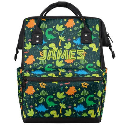 Customized Diaper-Backpack for Baby-Boys Nappy-Backpack with Baby Name 11x7x15.7 inches Dark Green Dinosaur Mommy-Bag - color: Dark Green