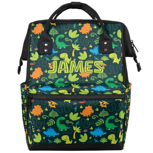 Customized Diaper-Backpack for Baby-Boys Nappy-Backpack with Baby Name 11x7x15.7 inches Dark Green Dinosaur Mommy-Bag - color: Dark Green
