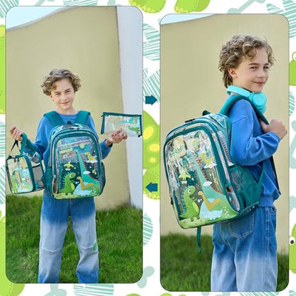 AO ALI VICTORY Clear Backpack for School,PVC Transparent Kids Bookbag for Girls Boys Cute Toddler Back Pack Kindergarten Elementary Schoolbag Stadium Approved See Through Backpacks,Green Dinosaur - color: Green Dinosaur