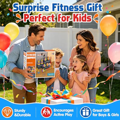 5-in-1 Kids Weight Set – Adjustable Fillable Toddler Weights Gym Set with Dumbbell, Barbell, Kettlebell, Ring Toss, Push-up – Kids Workout Equipment Children Beginner Home Gym Pretend Play Exercise