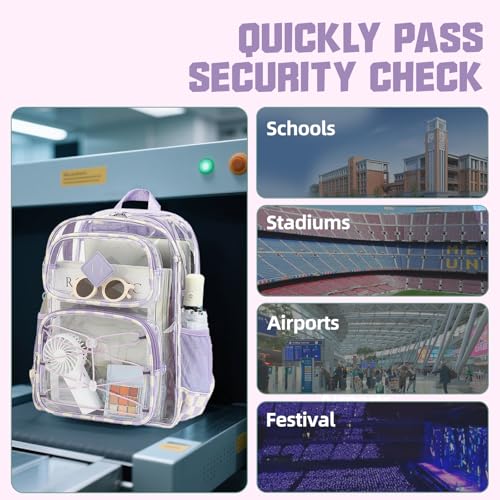 Clear Backpacks for Girls Women, Heavy Duty PVC Transparent Back Pack See Through Boys Kids Clear Bookbags for School Checkered Purple - color: Checkered Purple