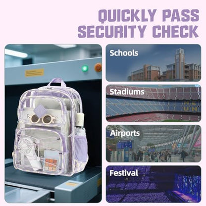 Clear Backpacks for Girls Women, Heavy Duty PVC Transparent Back Pack See Through Boys Kids Clear Bookbags for School Checkered Purple - color: Checkered Purple