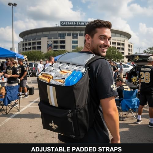 Cooler Backpack – Portable Soft Sided Ice Chest – Insulated Bag Holds 36 Cans - Football Gear – Show Your Team Spirit with Officially Licensed Fan Gear - style: New Orleans Saints