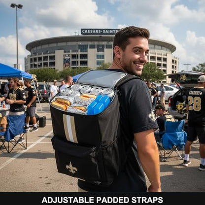 Cooler Backpack – Portable Soft Sided Ice Chest – Insulated Bag Holds 36 Cans - Football Gear – Show Your Team Spirit with Officially Licensed Fan Gear - style: New Orleans Saints